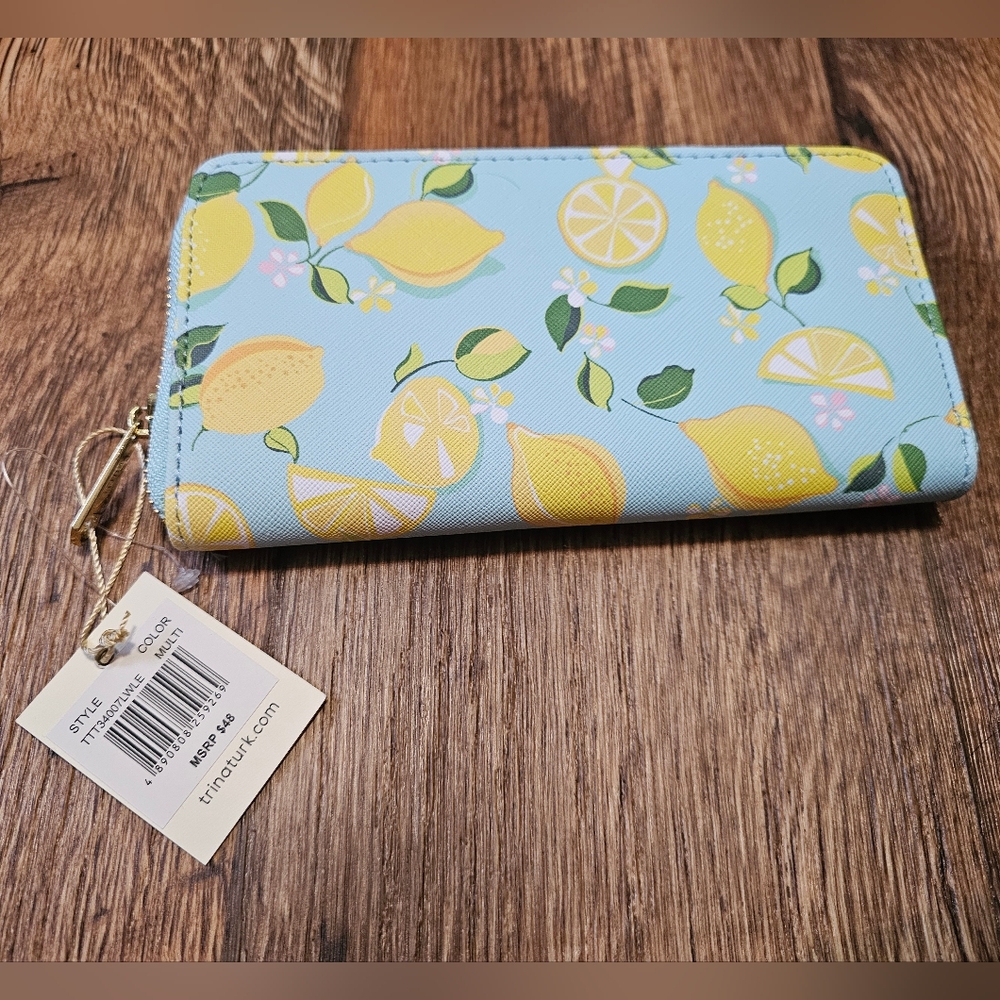 NWT Trina Turk Lemons Vegan Faux Leather Zip Around Wallet